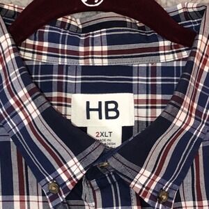 HARBOR BAY Button Up‎ Shirt Men's Dark Blue Red White Plaid Short Sleeve XXL